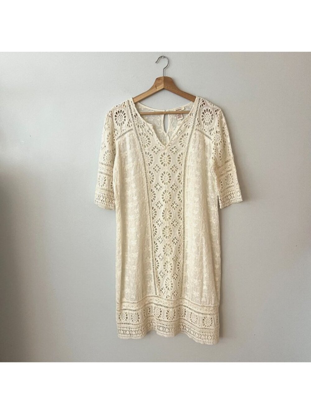 Sundance Ivory Cotton Eyelet Lace Shift Dress Women's Size 8
